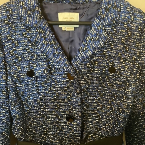 Kate Spade Blue Tweed Ribbon Tie Belt Jacket Blazer - Picture 4 of 9